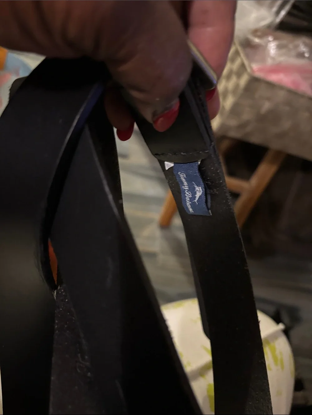 Tommy Bahama Black Leather Belt with Silver-Tone Square Buckle